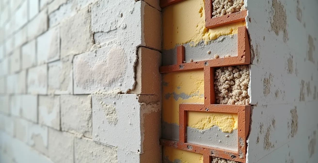 Querschnitt durch zwei Hotelwände zeigt unterschiedliche Bauweisen und Schallschutz