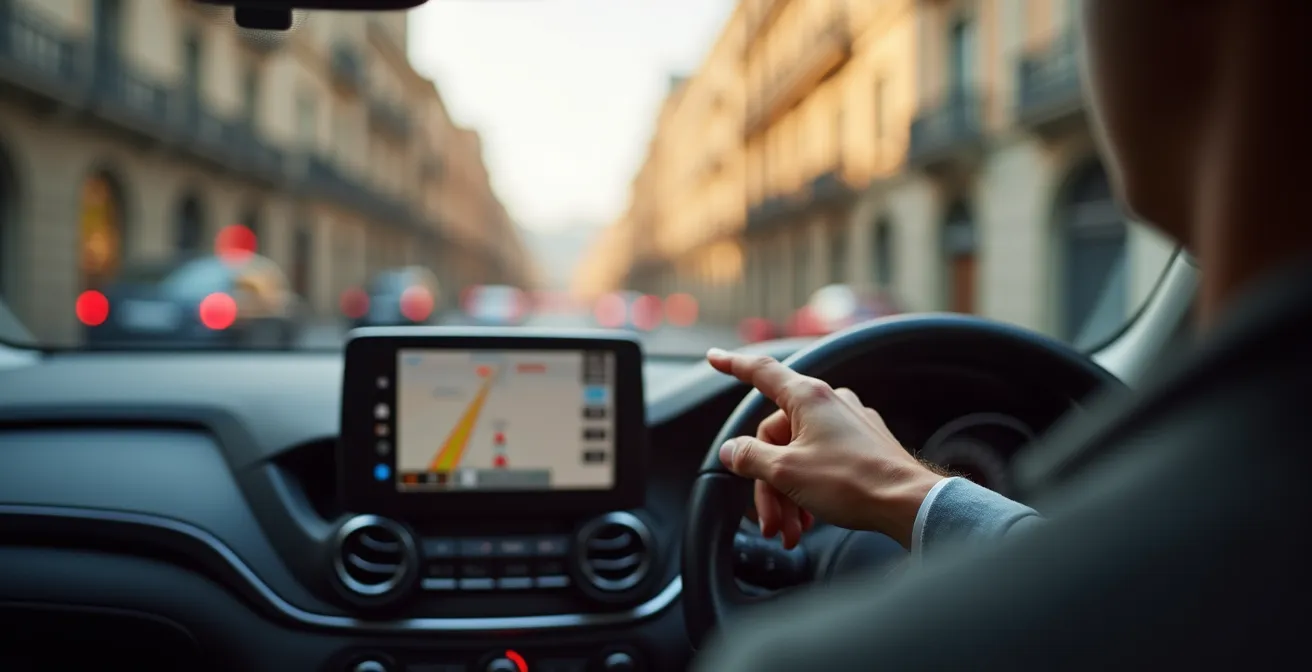 Verkehrsschild der Zona de Baixes Emissions mit rotem Kreis und Autosymbol