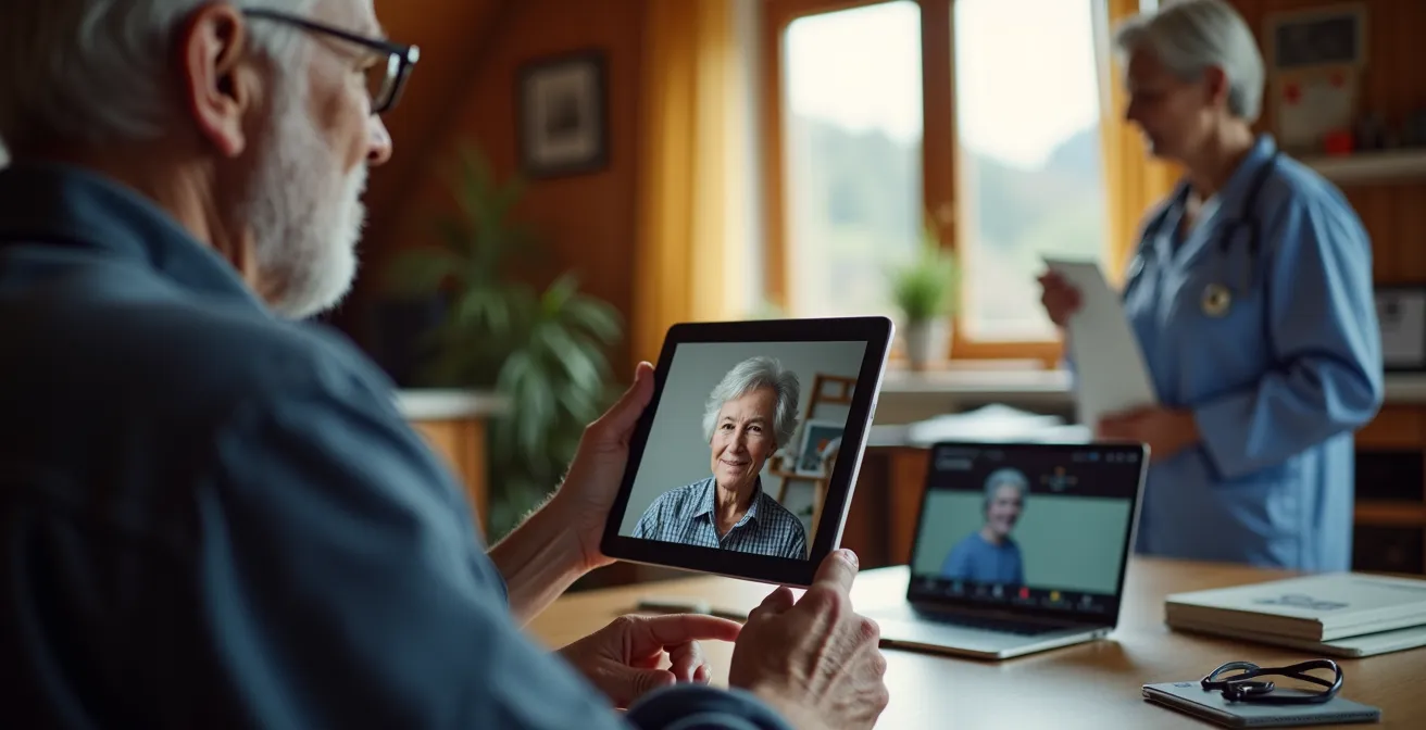 Moderne Telemedizin-Konsultation in ländlicher deutscher Arztpraxis