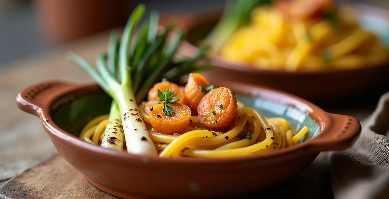Traditionelle katalanische Frühlingsgerichte Calçotada und Fideuà in authentischem Ambiente