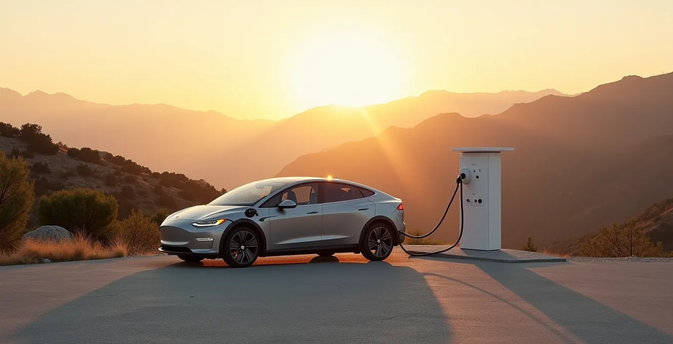 E-Auto an Ladestation in mallorquinischer Berglandschaft