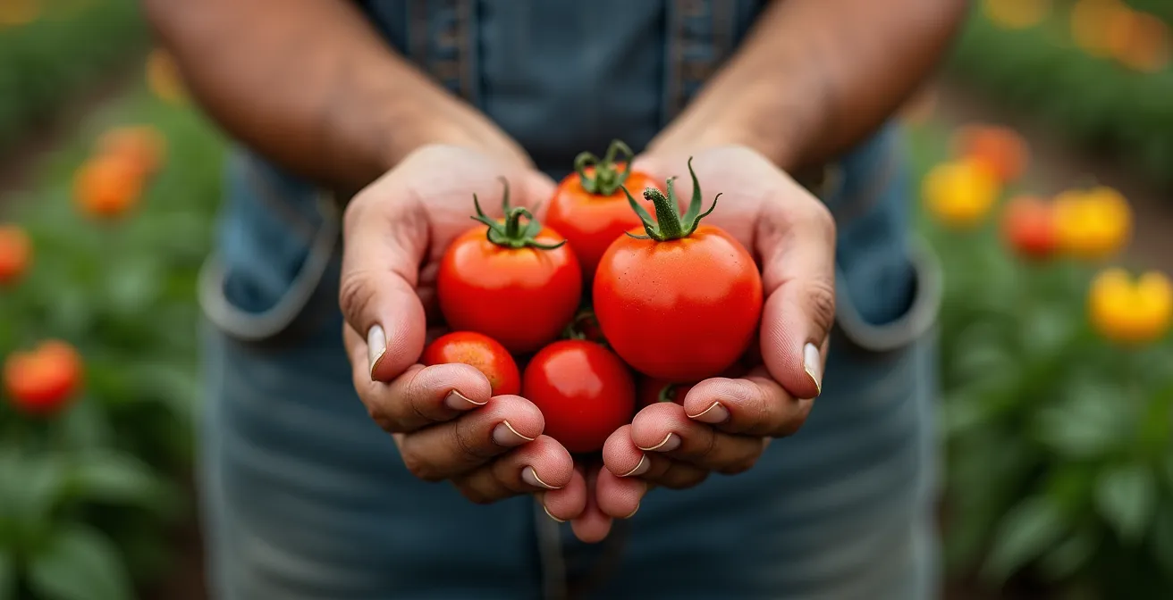 Sonnengereifte spanische Tomaten und frisches Gemüse für Gazpacho