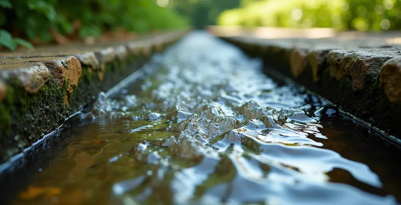 Das komplexe Wassersystem der Generalife mit Kanälen und Brunnen in Detailansicht