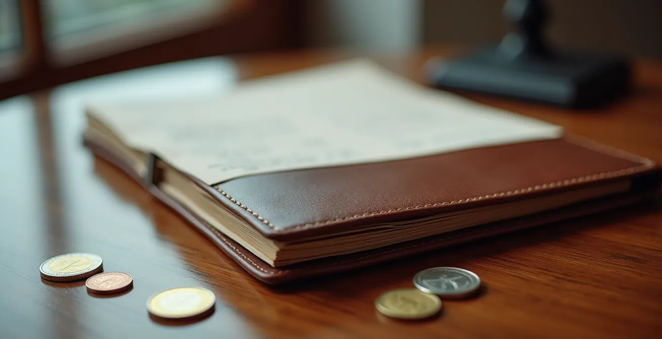 Hotelrechnung mit zusätzlichen Gebühren auf elegantem Holztisch