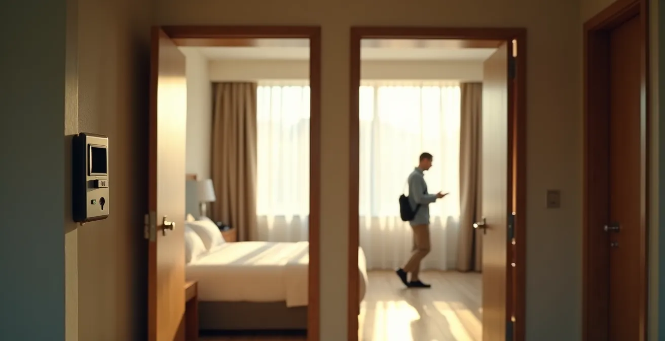 Hotelzimmer mit moderner Klimaanlagensteuerung über Zimmerkarte zeigt Energieeinsparung