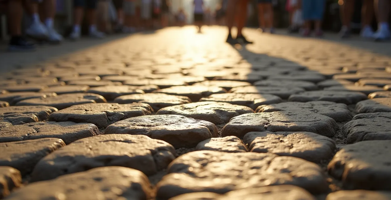 Menschenmassen von Kreuzfahrttouristen in enger historischer Gasse