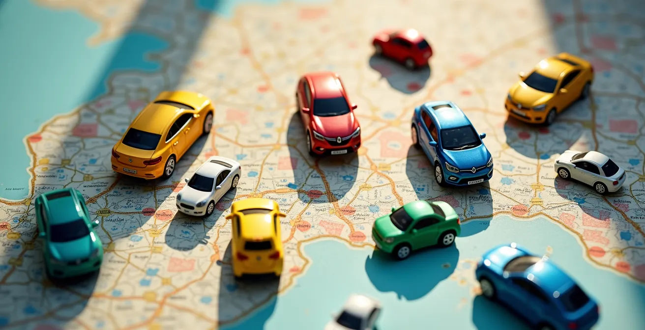 Übersichtskarte von Madrid mit farblich markierten Carsharing-Zonen