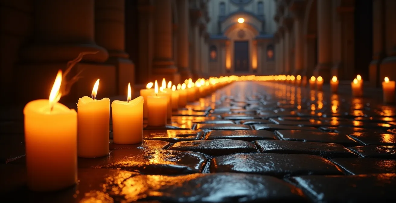 Nächtliche Madrugá-Prozession mit tausenden Kerzen in Sevilla