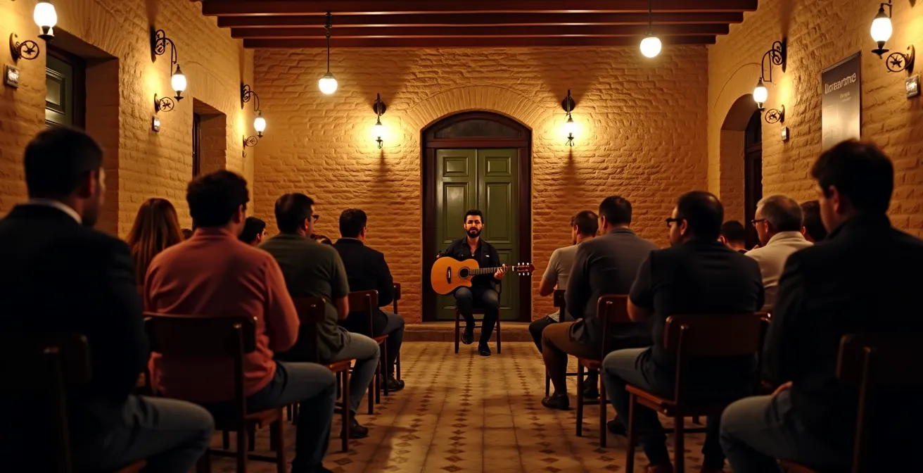 Intime Atmosphäre einer Madrider Peña Flamenca mit lokalen Künstlern und Publikum