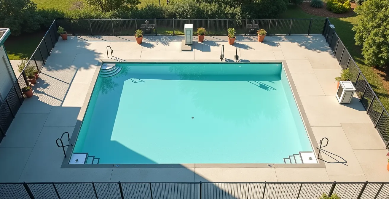 Sicherheitszaun und Überwachungssystem eines Hotelpools