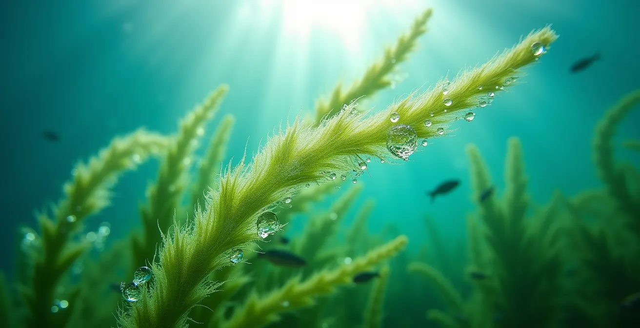 Unterwasseraufnahme von Posidonia-Seegraswiesen im kristallklaren Mittelmeerwasser