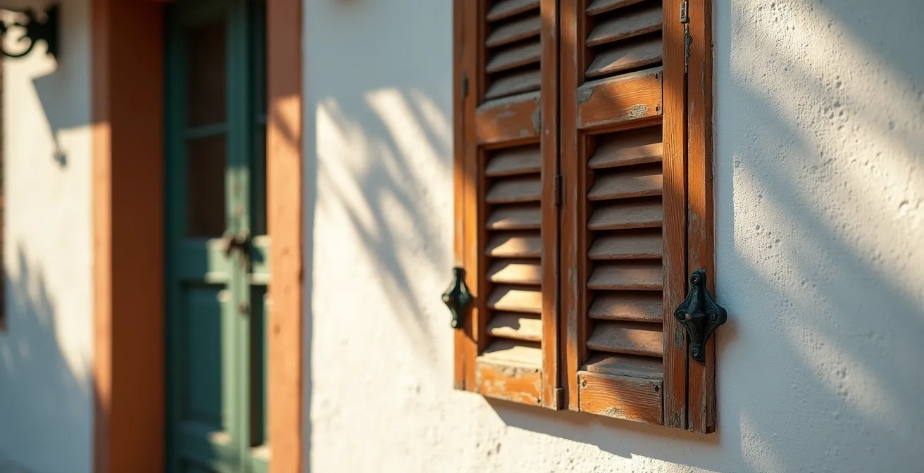 Leere andalusische Plaza in der Mittagshitze mit geschlossenen Geschäften