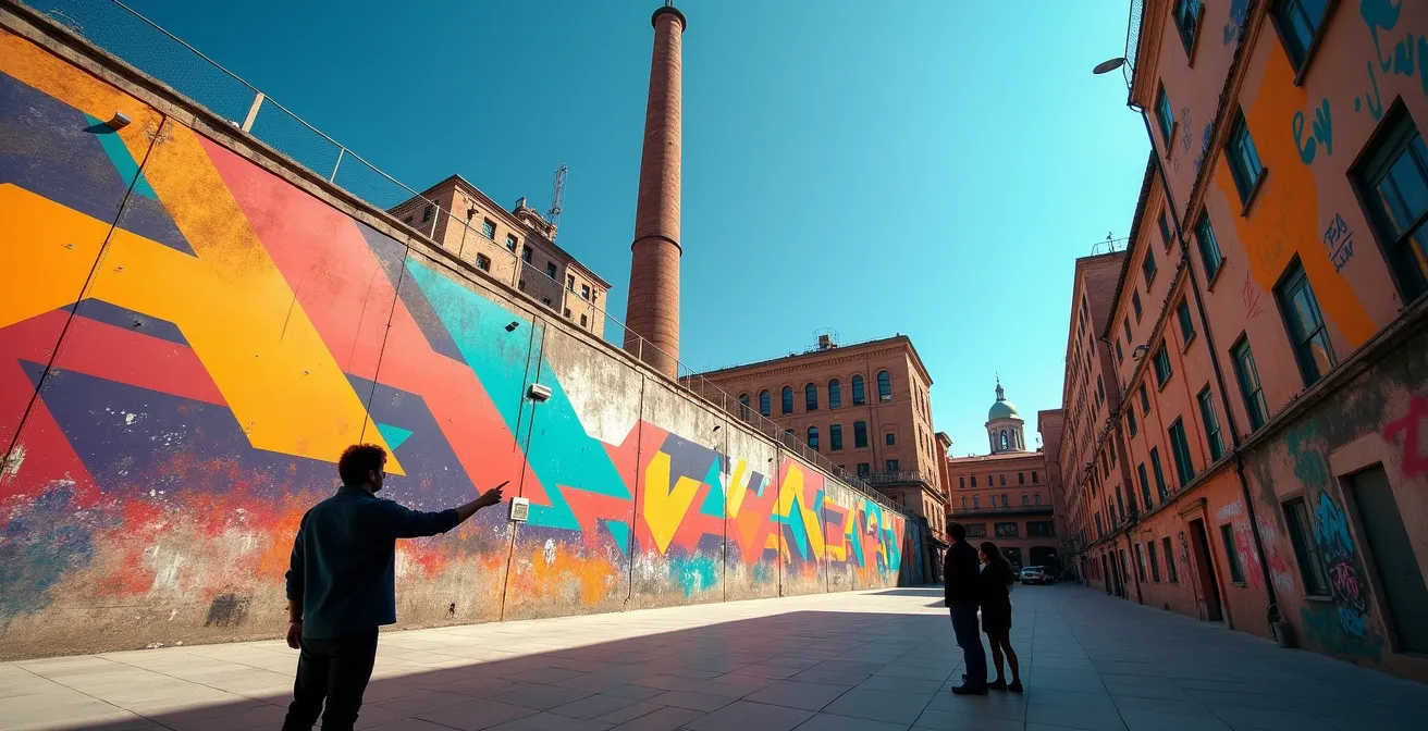 Street-Art-Guide erklärt buntes Wandgemälde in Barcelona