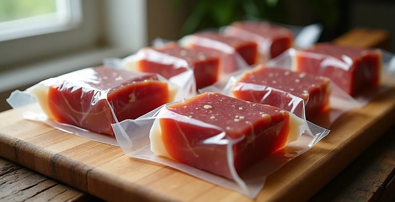 Professionell vakuumverpackte Scheiben von iberischem Schinken für den sicheren Transport