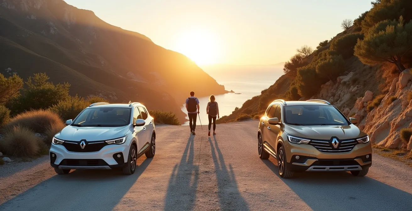 Zwei Autos an verschiedenen Parkplätzen für Wanderlogistik an der Costa Brava