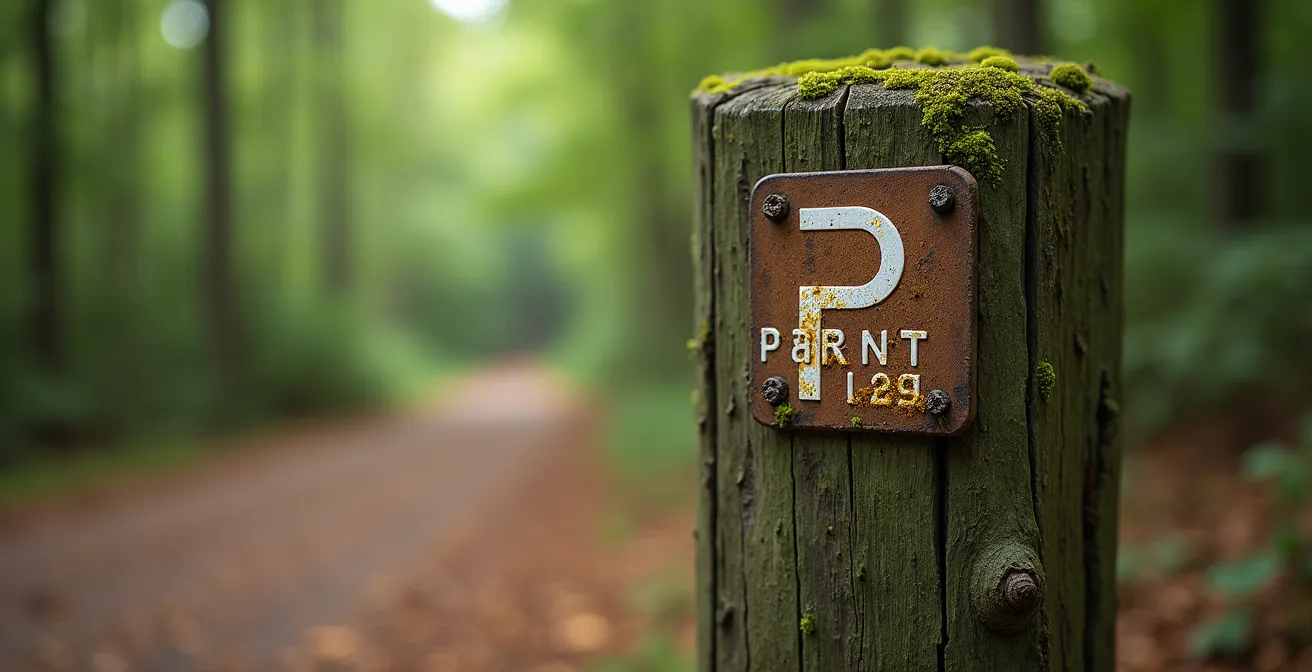 Ausgewiesener Wanderparkplatz am Waldrand in deutschem Mittelgebirge
