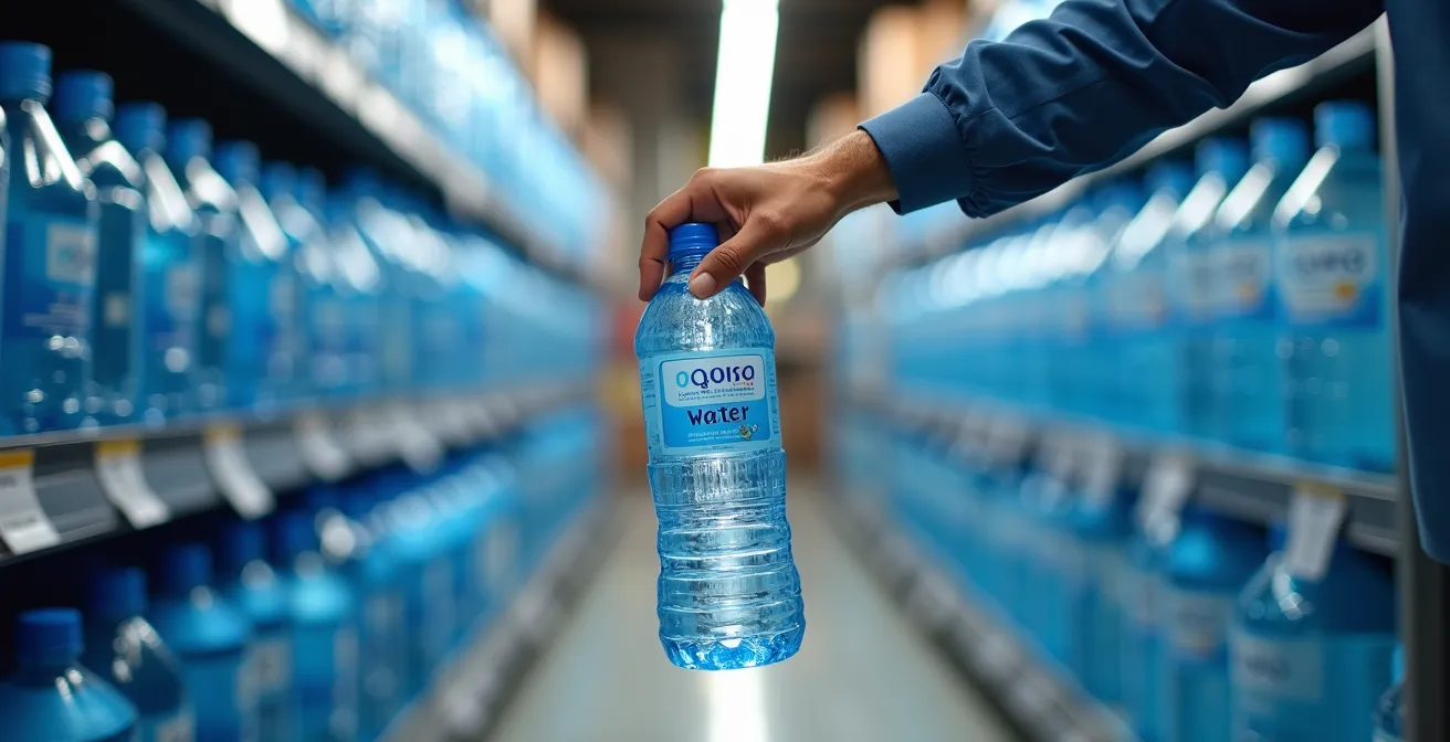 Grosse Wasserkanister im spanischen Supermarkt-Regal