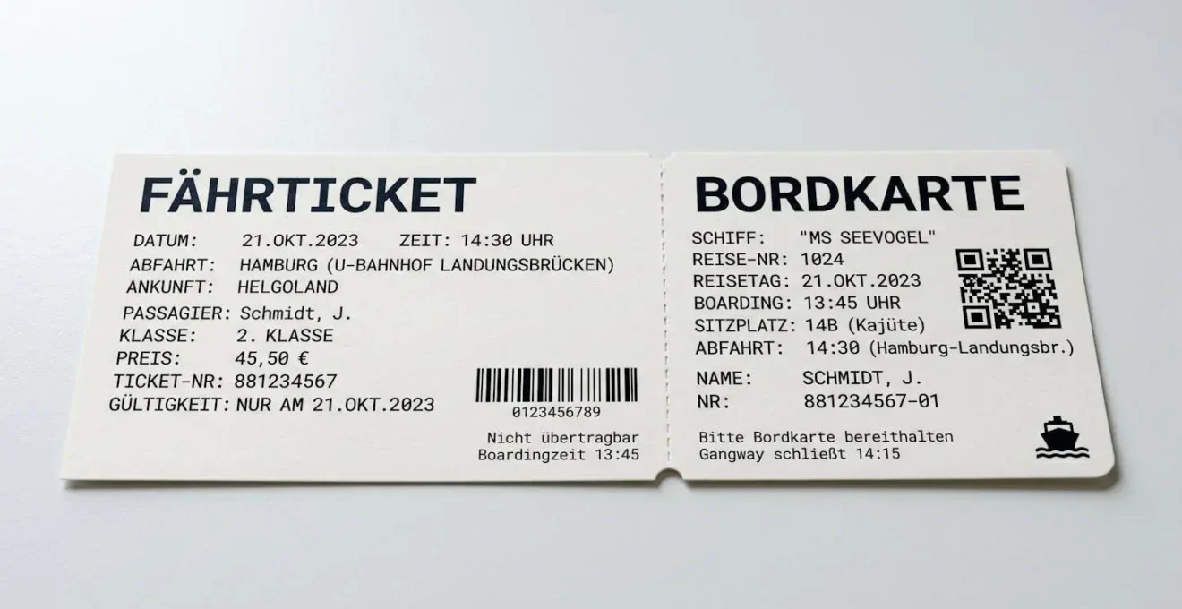 Extreme Nahaufnahme einer Fährbordkarte mit unscharfem Hintergrund, scharfe Textur des Papiers erkennbar